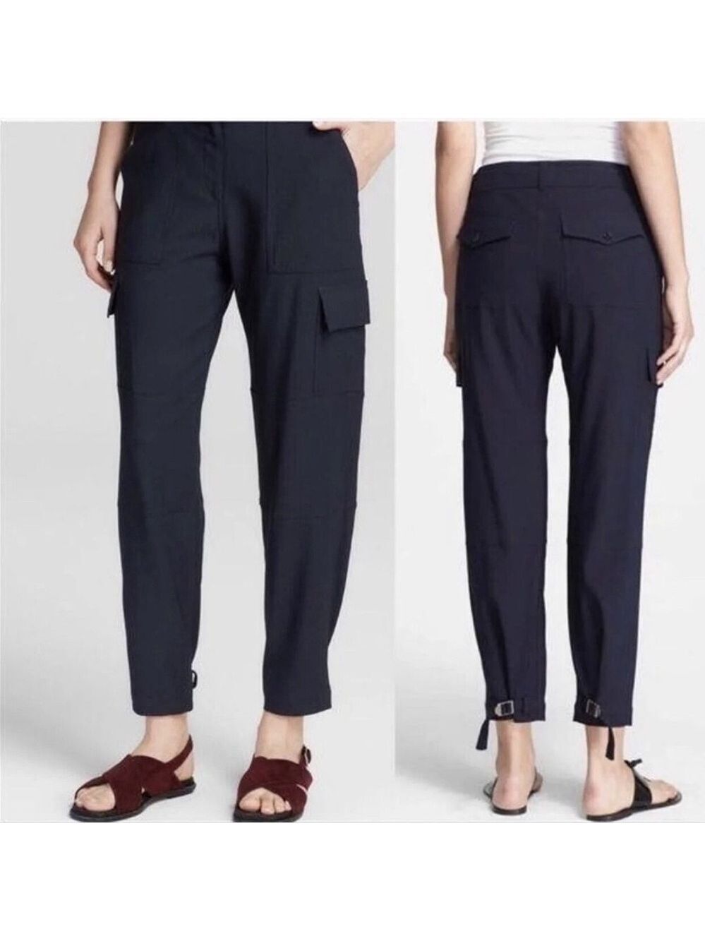 Theory Hannon Navy Blue High Rise Ankle Cargo Pants Sz 6